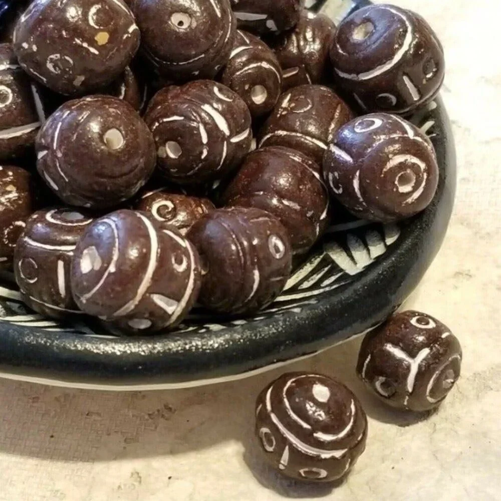 Vintage African Tribal Carved Clay Beads